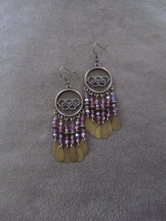 Chandelier purple crystal and bronze gypsy earrings, boho bohemian unique princess 2
