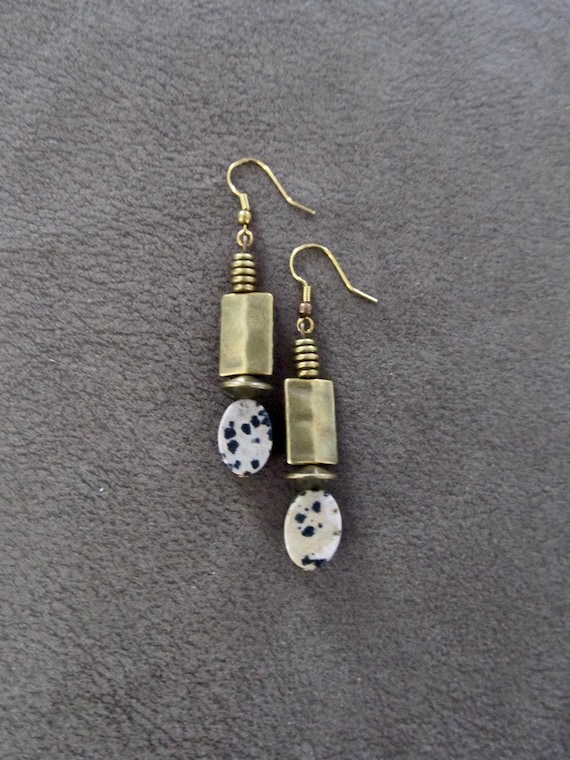 Dalmatian jasper and bronze earrings 2
