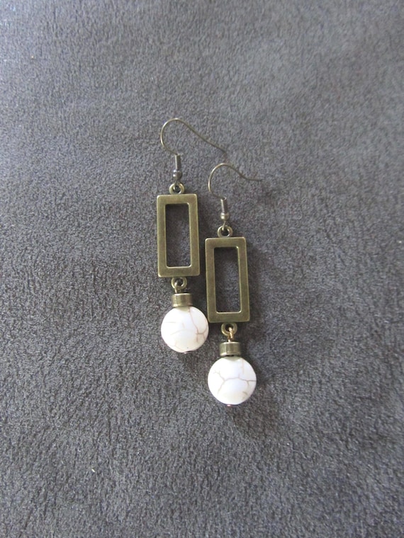 Modern white howlite and bronze earrings