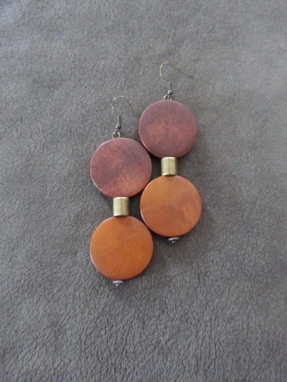 Large mid century modern wooden bold statement earrings 338