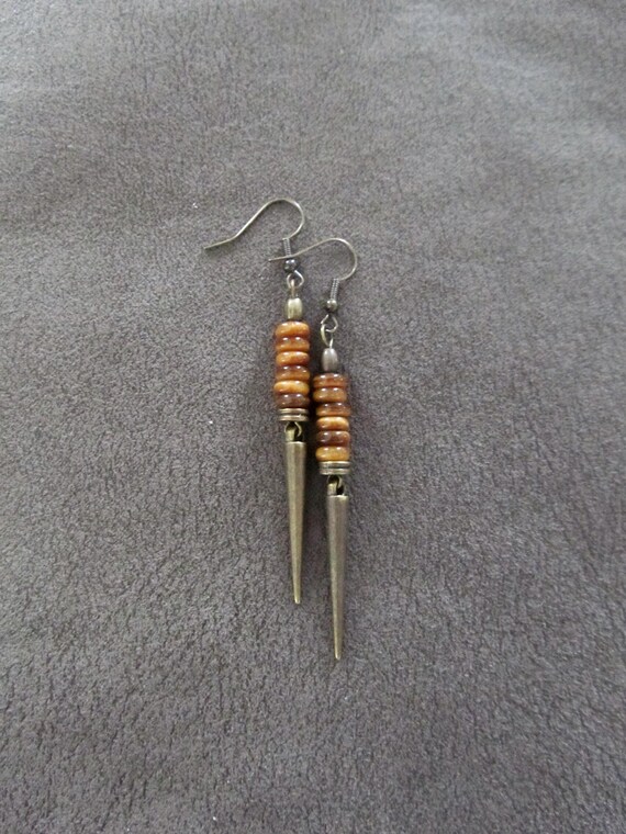 Tiger's eye and bronze spike earrings