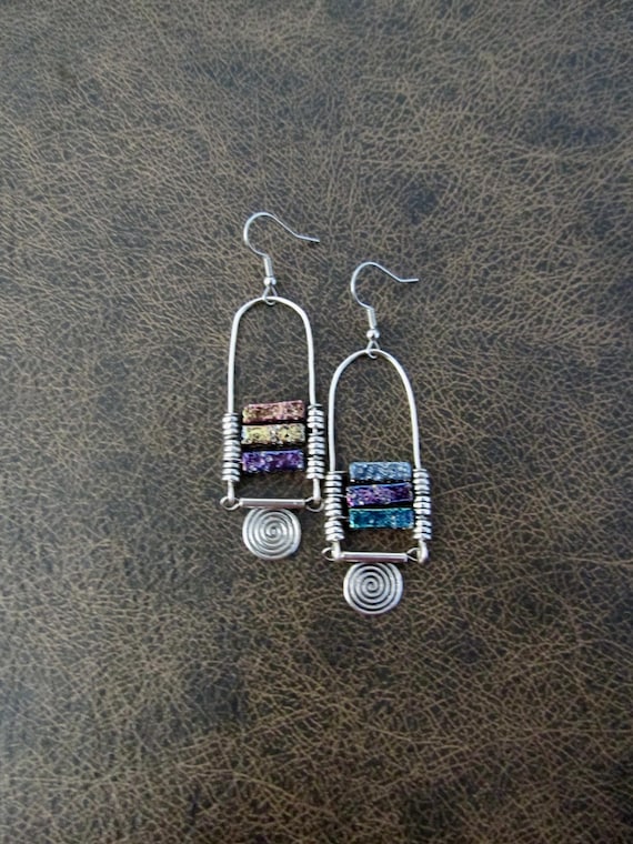 Multicolor lava rock and silver earrings