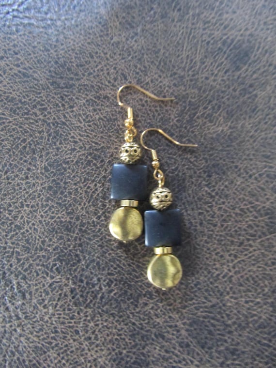 Gold and black frosted glass earrings
