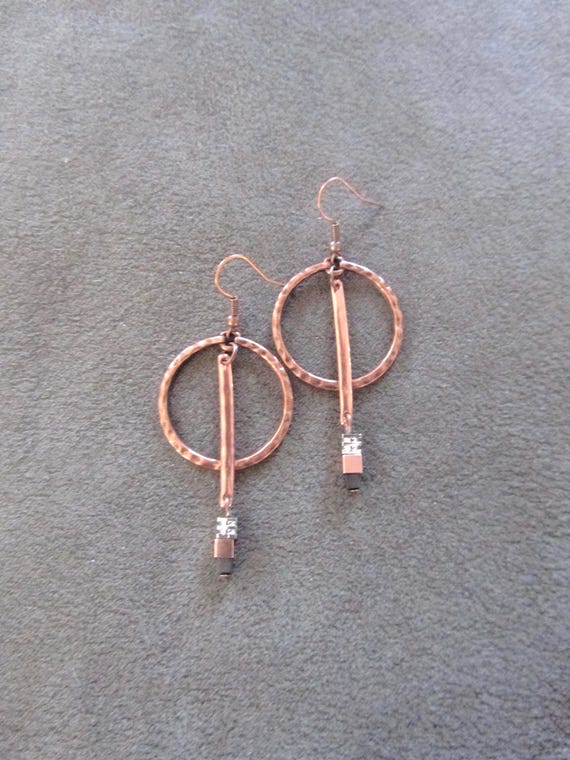 Modern industrial copper hoop earrings