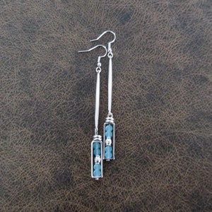 Long Frosted Sea Glass Earrings: Geometric Silver Dangle Earrings