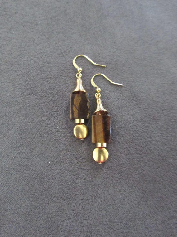 Tiger's eye and gold earrings