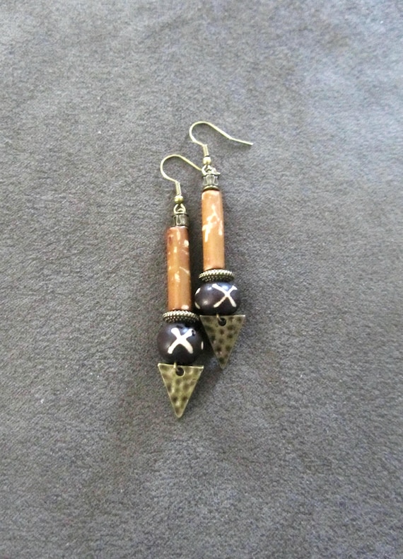 Hair pipe bone and batik print earrings
