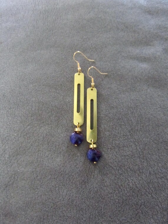Sleek brass and lava rock earrings 2