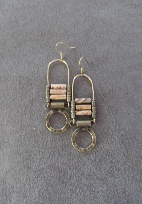 Picture jasper and bronze ethnic statement earrings