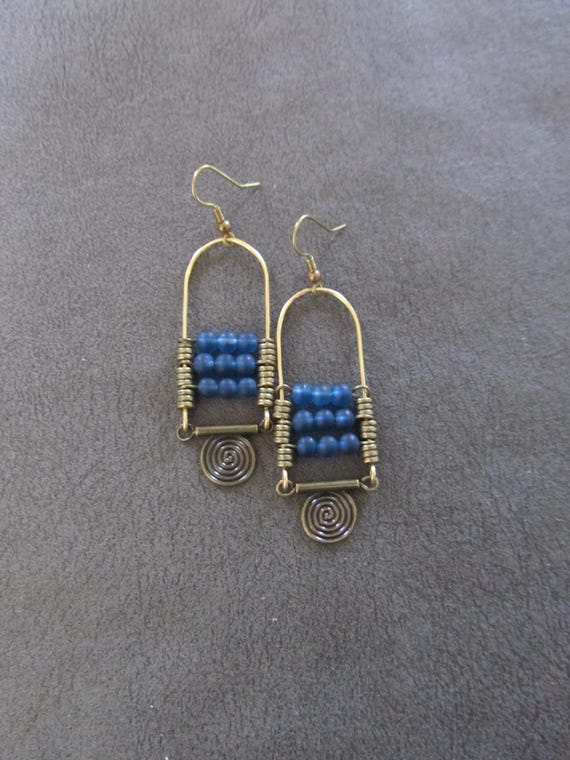 Navy blue frosted glass chandelier earrings 2