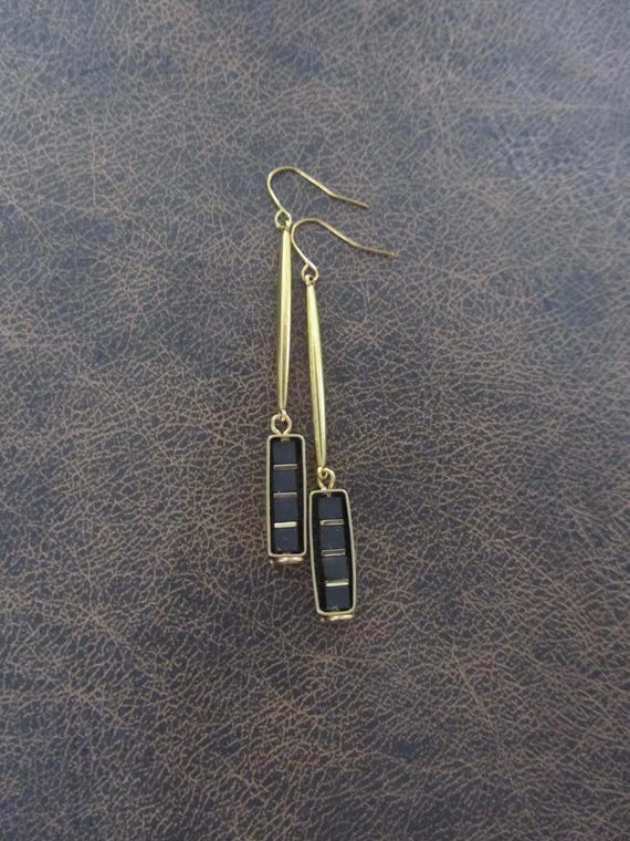 Black and brass industrial earrings