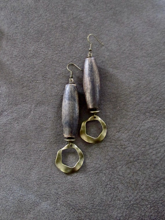 Oversized bold natural wooden earrings 3