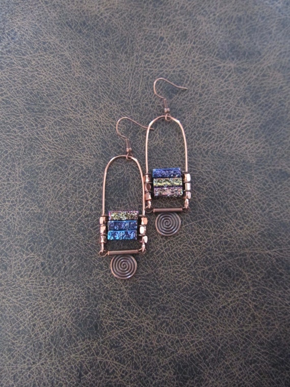 Multicolor ethnic bohemian earrings, copper