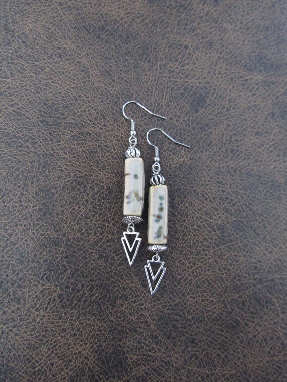 Bohemian earrings, etched silver and ceramic earrings