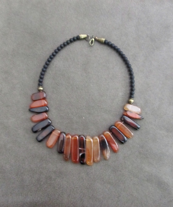 Orange agate necklace ethnic necklace