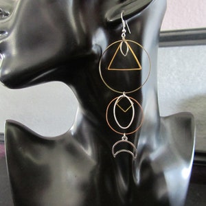 Long geometric earrings, mixed metal earrings, exotic hippie earrings image 3