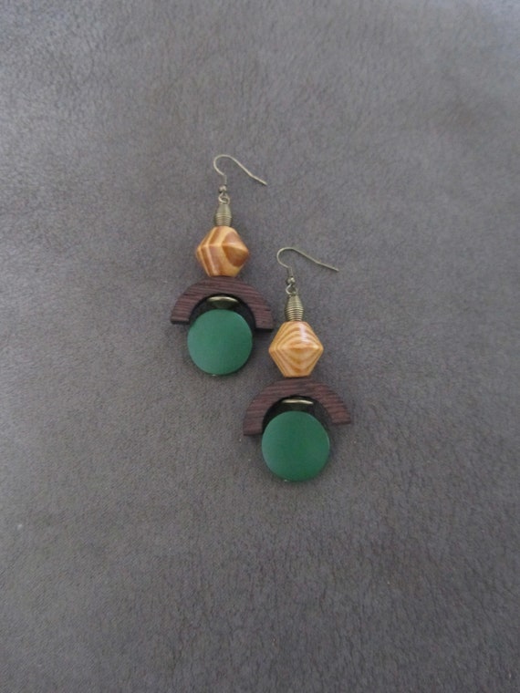 Carved wooden earrings, ethnic earrings, tribal earrings, natural earrings, Afrocentric earrings, African earrings, boho earrings, green