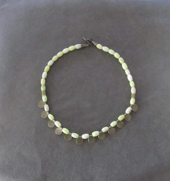 Serpentine Beaded Necklace: Bohemian Bronze Toggle Clasp