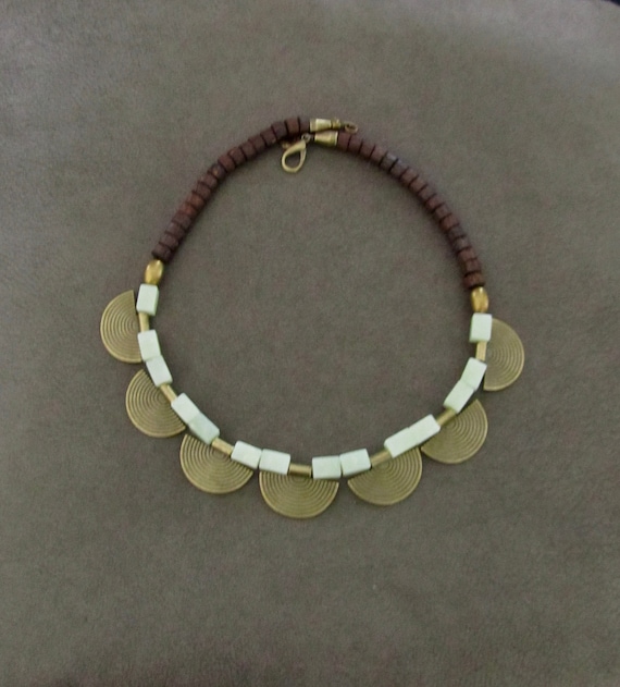 Ethnic green serpentine beaded statement necklace