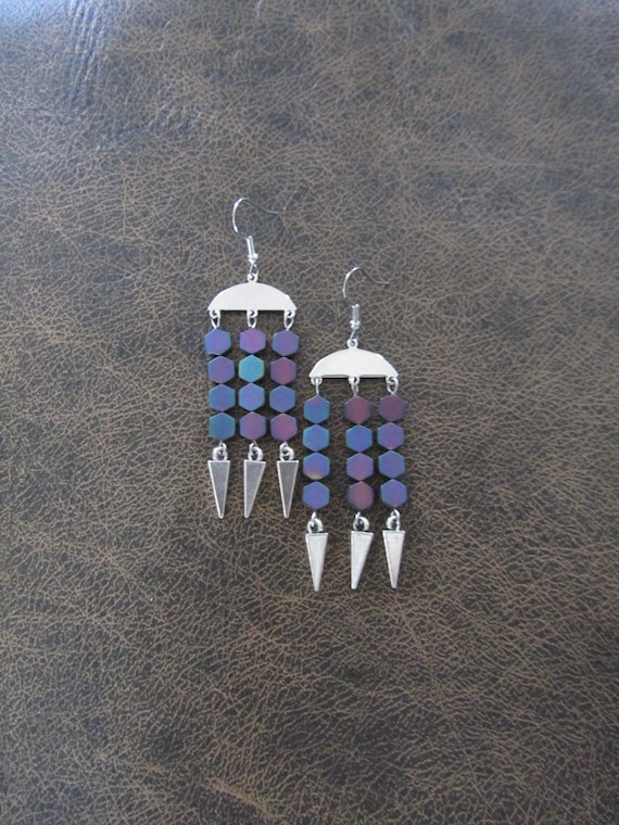 Multicolor hematite and silver chandelier earrings