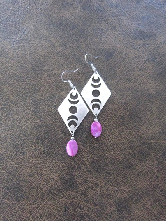 Pink mother of pearl and silver celestial earrings