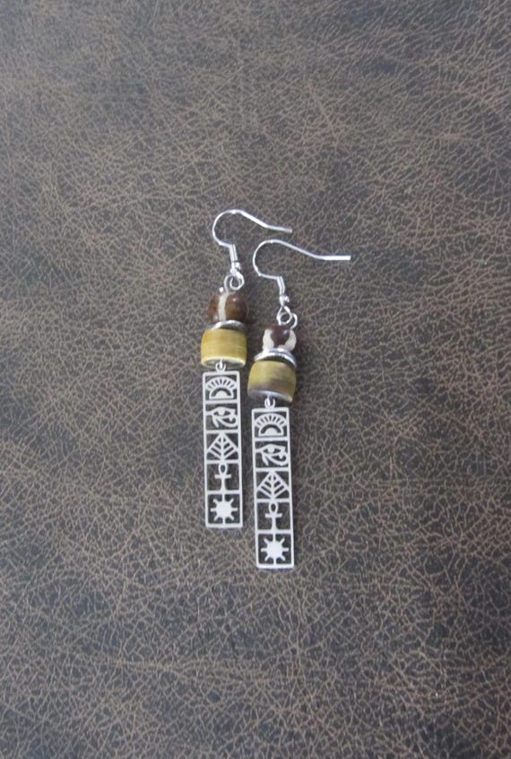 Egyptian African earrings, cartouche earrings, ethnic tribal earrings, hieroglyphic earrings 2
