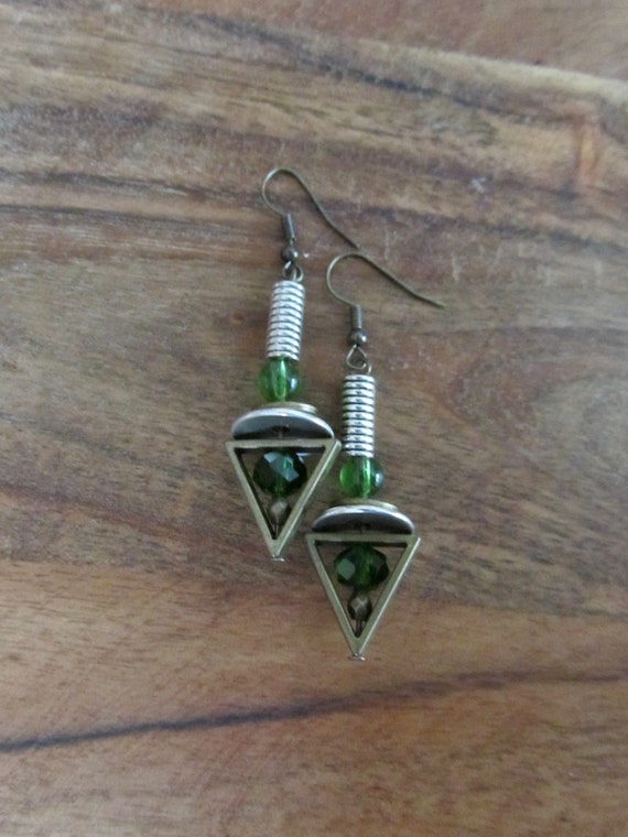 Bronze and green triangle earrings