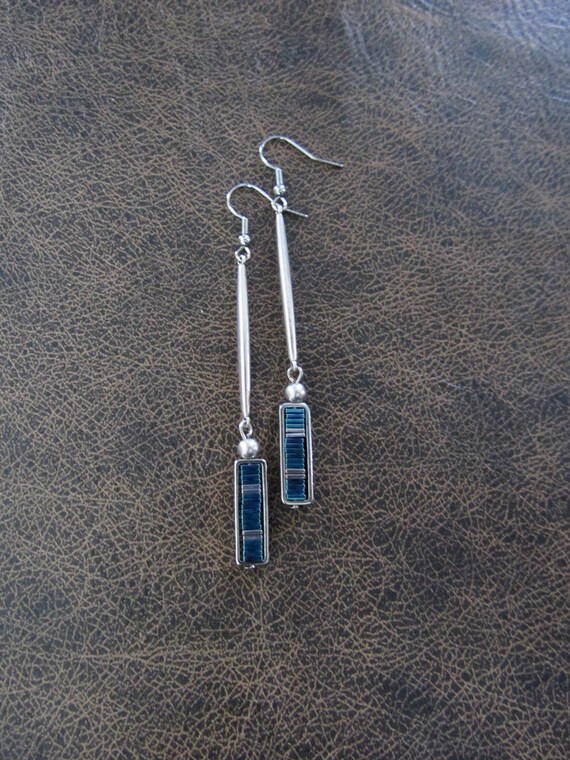 Simple blue and silver dangle earrings