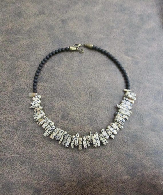 Leopard Skin Jasper Necklace: Natural Stone Boho Statement Necklace