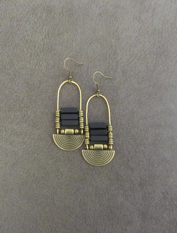 Black and bronze ethnic earrings