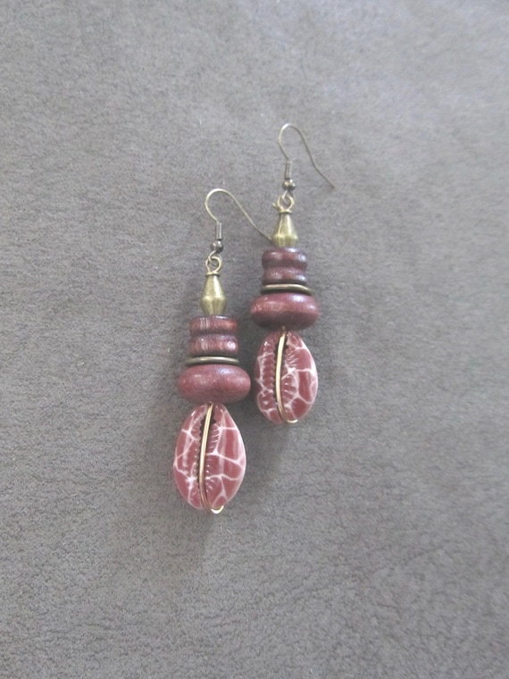 Giraffe print painted cowrie shell earrings