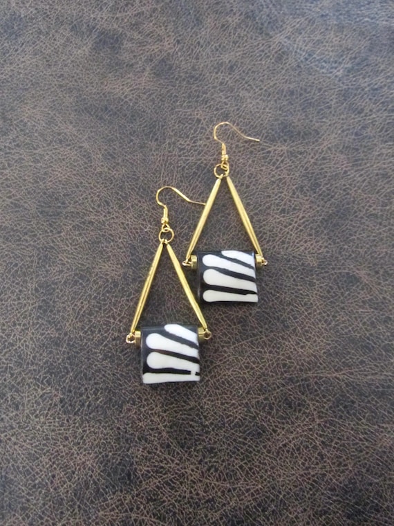 African print bone earrings, gold 2