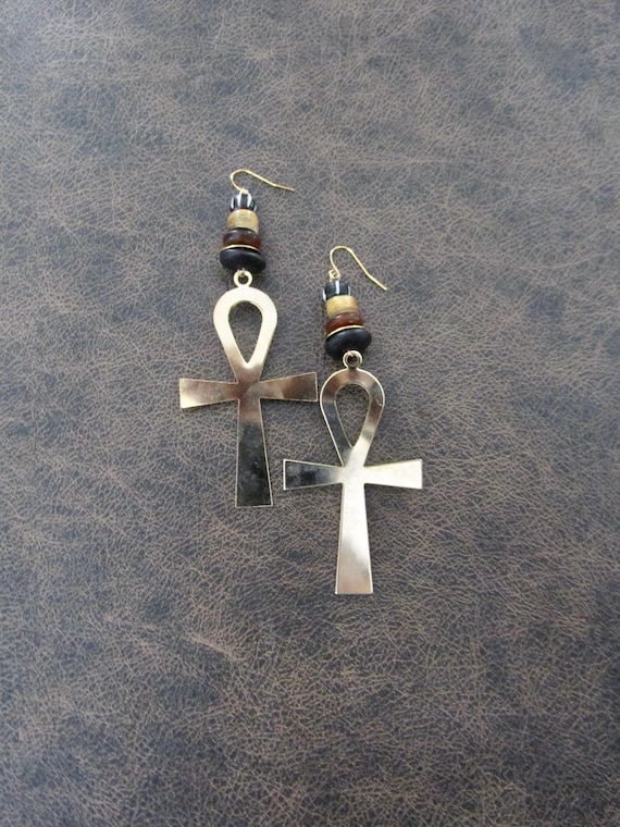 Large stainless steel ankh earrings