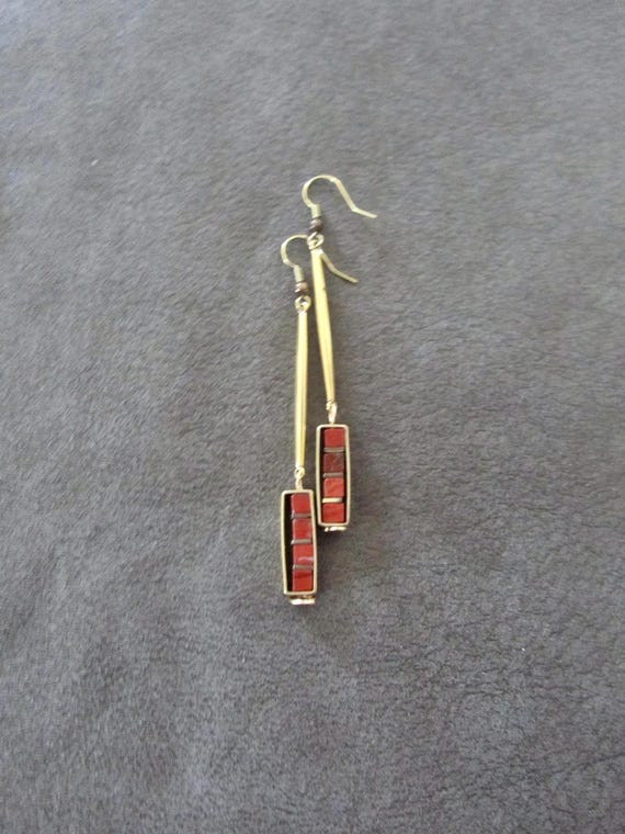 Red jasper and antique brass earrings 33