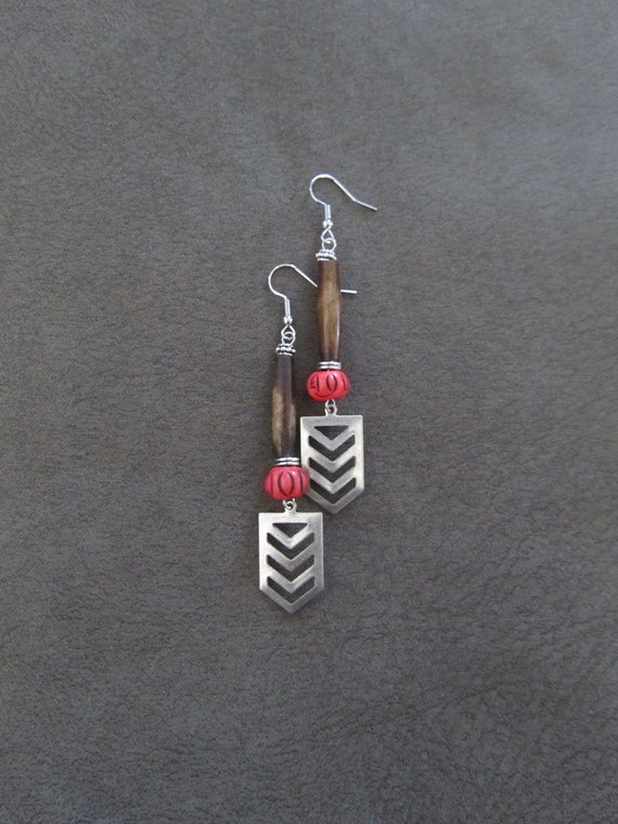 Carved bone dangle earrings