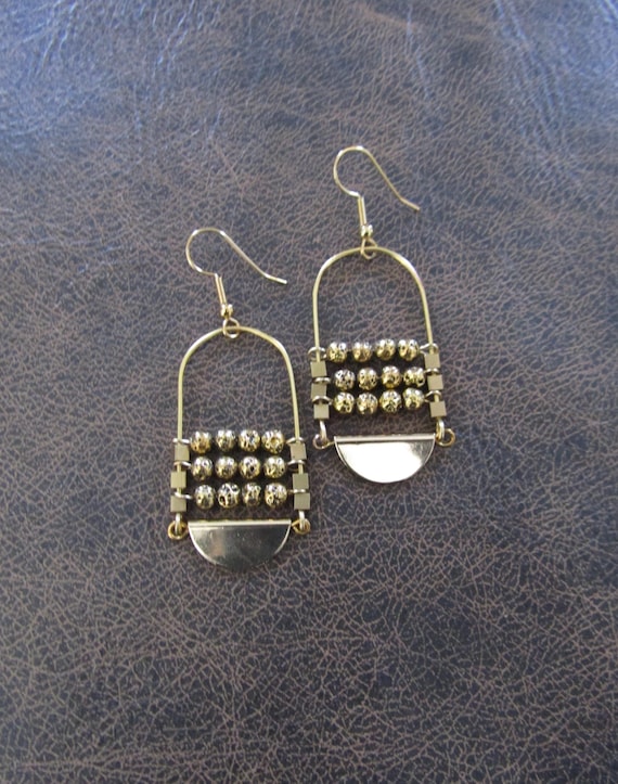 Gold lava rock chandelier earrings