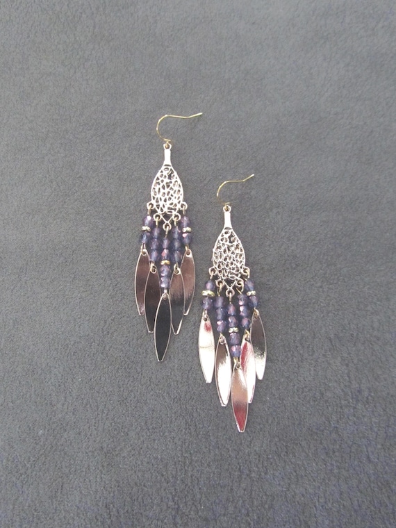 Purple crystal chandelier earrings