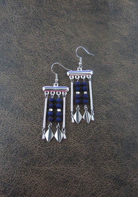 Purple lava rock and silver chandelier earrings