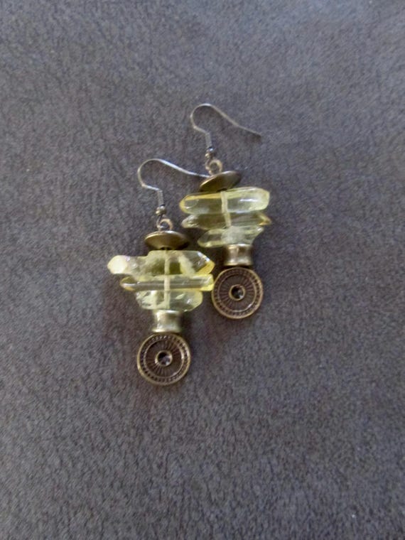Raw quartz crystal earrings, yellow