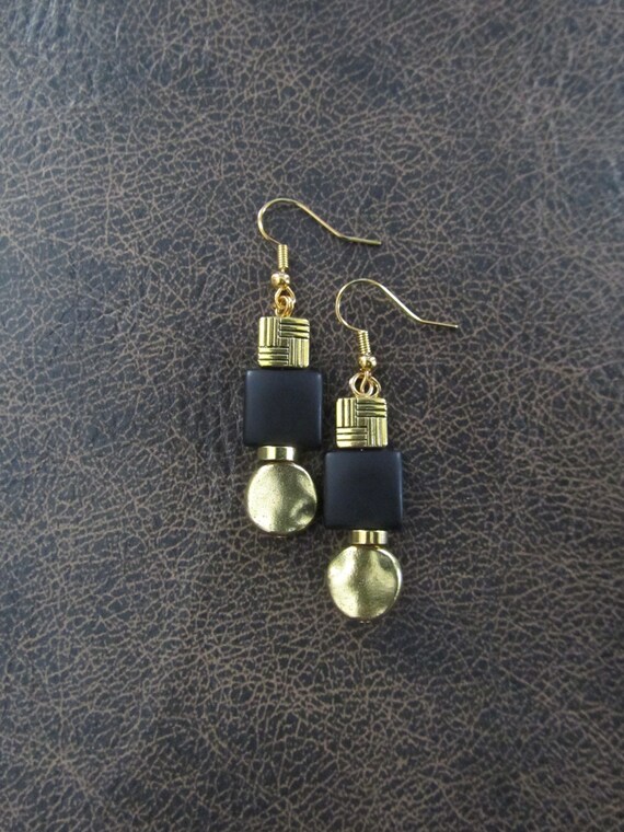 Gold and black frosted glass earrings