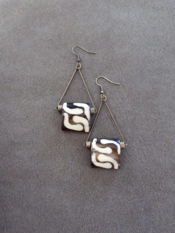 Bone Earrings: Afrocentric Batik Print, Bold Statement