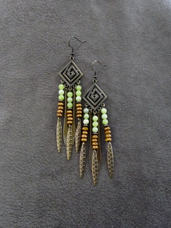 Southwest chandelier earrings, bold statement earrings, gypsy earrings, tribal boho chic, jadeite