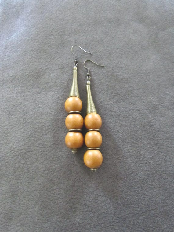Long Mid century modern wooden earrings