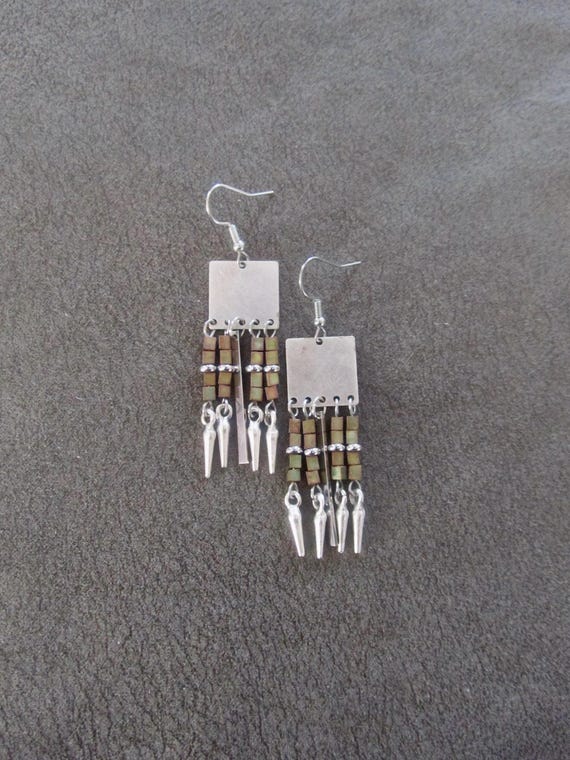 Multicolor seed bead and antique silver earrings