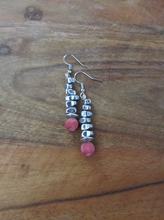 Red druzy agate and nugget industrial earrings