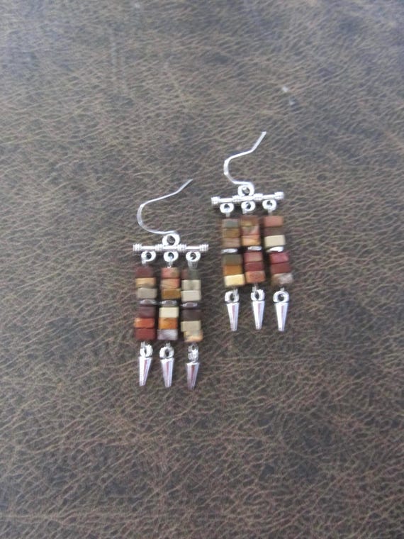 Brown jasper and silver chandelier earrings