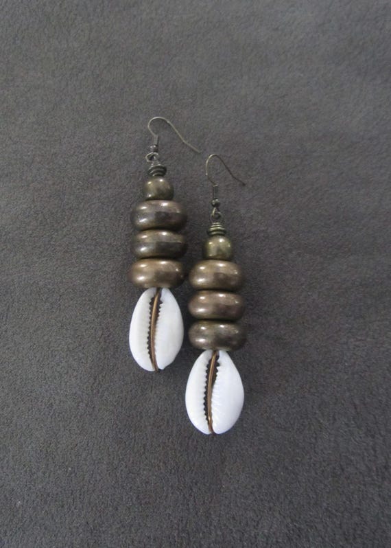 Chunky bronze cowrie shell earrings