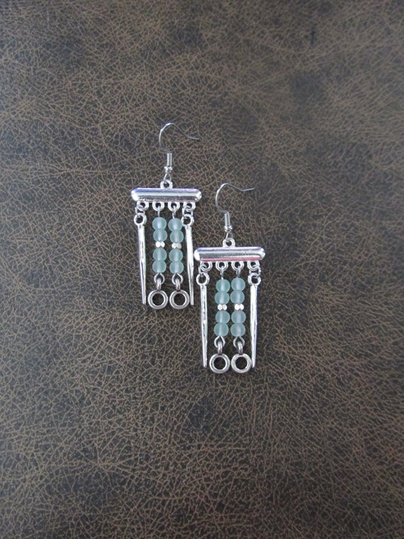 Green sea glass and silver chandelier earrings 2