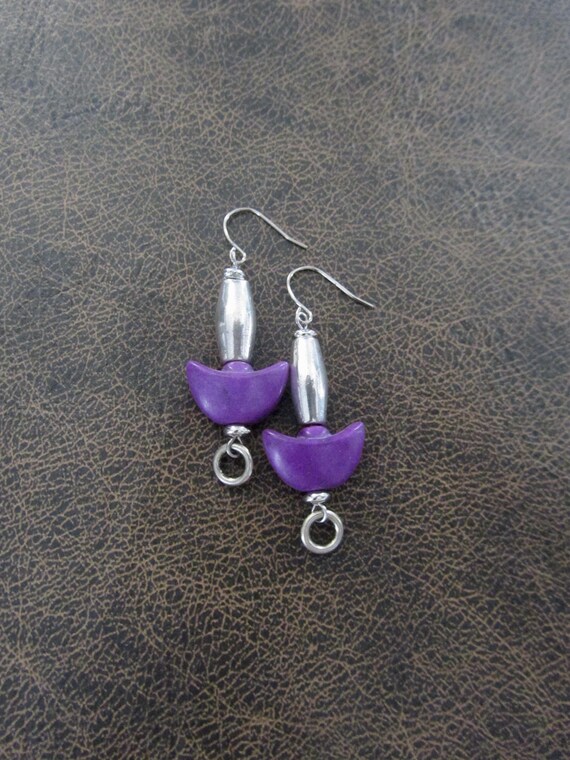 Unique purple howlite and silver earrings