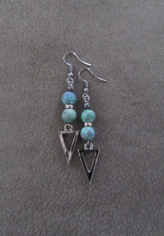 Teal druzy and gunmetal earrings